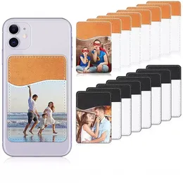 Sublimation Blank PU Leather Soft Card Holders White Heat Transfer for Back of Cell Phone Cards Holder Case Pocket