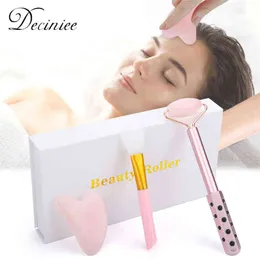 3in1 Germanium Jade Roller Gua Sha Set Gesichtsmassagegerät Lymfedrainage Body mit Masker Borstel Anti-Rimpel-Verstärkung220429