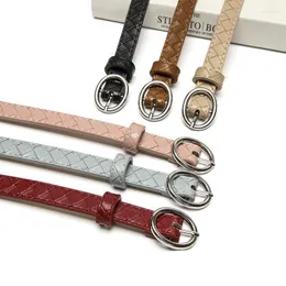 Bälten för kvinnor Fashion Metal Round Buckle Belt Grid Mönster Kvinnlig All-Match Midjeband Dress Jeansbelt SMAL22