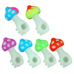 Latest Colorful Mushroom Silicone Pipe Portable Dry Herb Tobacco Hand Smoking Removable Filter Mouthpiece Glass Bowl High Quality Cigarette Holder DHL Free