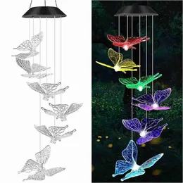 Garden Decorations Fashion Outdoor Solar Wind Chimes Light Waterproof LED Hummingbird Chime Lamp Butterfly Pendant Decor BellsGarden Decorat