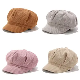 Koreansk version fast färg kvinnor basker våren hösten sboy hatt vintage corduroy elasticitet ed cap målare 220513