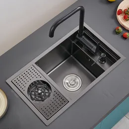 Black Small Size Hidden Kitchen sink Single bowl Bar sink Stainless Steel Balcony sink Concealed Black With cup washer Bar