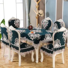 Elegant Lace Embroidery Chair Covers for Dining Room Rectangle Polyester Cotton Floral Tablecloth 2024 New Classical Style Home Hotel Party Decor