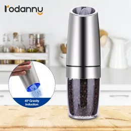 Rodanny Automatic Electric PepperおよびSalt Grinderステンレス鋼の重力ハーブスパイスミル調整可能な粗さキッチンツール220527