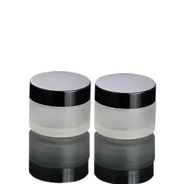 Flacone da 50 g (50 ml) in vetro trasparente smerigliato con coperchi neri, contenitore per cosmetici, flaconi vuoti per cosmetici