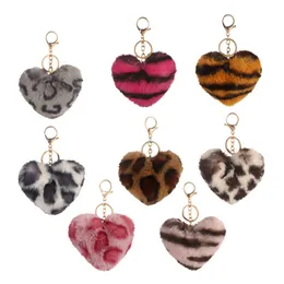 8pcs/Set Leopard Plush Keychain Pendant Fashion Heart Keychain Key Chain Luggage Decoration Keyring DIY Gift