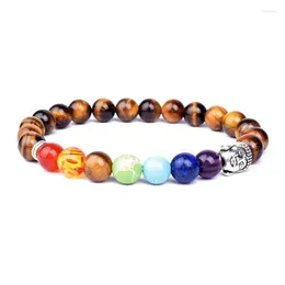 Fili di perline Classic 7 Chakra Occhio di tigre Pietra naturale Ciondolo Yoga Buddha Balance Bracciali per donna Uomo Gioielli Drop Kent22