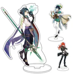 Genshin Impact Acrylic Ornaments Zhongli Xiao Stand Cards Anime Game Action Figures Model Plate Desk Decor Standing Fans Gifts AA220318