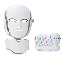 7 LED Terapia de luz Cara Máquina de belleza LED Máscara de cuello facial con microcorriente para el dispositivo de blanqueamiento de la piel DHL Shipment268y323q