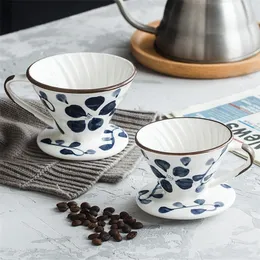 Ceramic Coffee Dripper Handmålad stil Kaffe droppfilter kopp permanent häll över kaffebryggare med separat stativ för 1-4CUP 210326