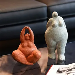 Artlovin Abstract Fat Lady Figurines Vintage Woman The Tabletop Resin Crafts Giftsホームデコレーション装飾品クリエイティブフィギュア220518
