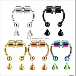 Nose Rings Studs Body Jewelry Fake Piercing Ring Alloy Hoop Septum For Women Gifts Fashion Magnetic Drop Delivery 2021 L0D