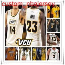 맞춤형 NCAA 대학 VCU 농구 유니폼 남성 S Marcus Santos-Silva de Riante Jenkins Marcus Evans Issac Vann Mike L Simms 스티치 노란색