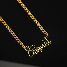 Punk Curb Name For Women Stainless Steel Old English Letter Clavicle Chain Necklaces Pendant Collares Para Mujer