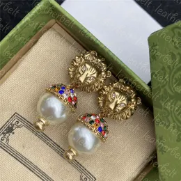 Luxe grande perle boucle d'oreille charme classique tigre oreille goujon rétro couleur diamant boucles d'oreilles femmes fête oreille bijoux avec boîte