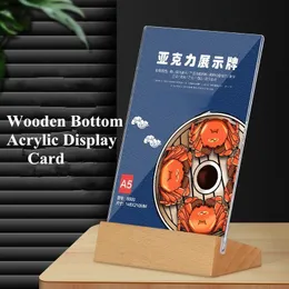 A6 T / L Formtabell Akrylskylt Holder Message Holder Display Stand Wood Base Photo Picture Poster Frame