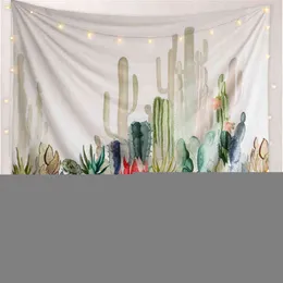 Drop Ship Watercolor Cactus Carpet Wall Hanging Green Plants Bohemian Decor Wall Carpet Wall Rugs Hippie Dorm Blanket Carpet Mat J220804