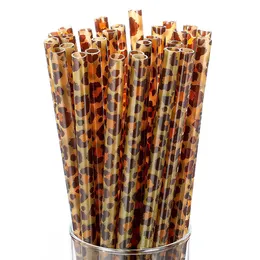 Reusable 9 inch Plastic Drinking Straws Leopard Printed for 20oz Tumbler