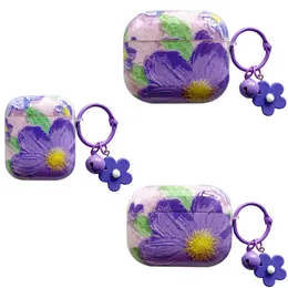 Rilievo Viola Custodie per fiori con pittura a olio per Airpods Pro Pro2 3 1 2 Ear Fashion IMD Soft TPU Air Pod Airpod Pro 3gen Telefono Accessori per auricolari Protector Cover Skin