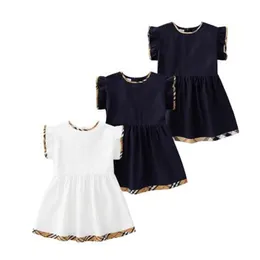 플라잉 슬리브 주름 소녀의 드레스 2023 여름 면화 아이 여자 아기 미니 드레스 캐주얼 소녀 블라우스 어린이 옷 셔츠 드레스