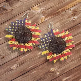 Baumeln Kronleuchter Die Amerikanische Nationalflagge Drucken Sonnenblume Holz Ohrringe Für Frauen 2022 Mode Patriotismus Schmuck Mill22