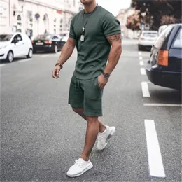 Summer Men Sportswear Solid Color O Neck T Shirt Modna koszulka krótkiego rękawu i szorty Sport Tracksuit 220719