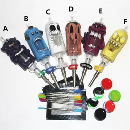 hookahs 14mm Kits 3D Smoking Accessories Cartoon Resin With Titanium Nail Straw Oil Rigs glass pipe silicone waxmate pad