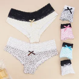 3 Pcs Lot Women Underwear Mixed Colors Random Lingerie Femme Sexy G String Thong Lace with Bow Pattern Pack of Panties Wholesale 220422