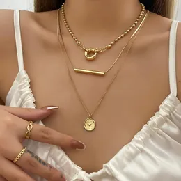 Pendant Necklaces Flashbuy Trendy Gold Color Copper Alloy Chain Choker Women's Multi-layer Charm Clavicle Boho JewelryPendant