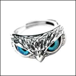 Cluster Rings Jewelry Retro Cute Simple Design Owl Ring Mticolor Eyes Sier Color Men Women Engagement Wedding Gifts Resizable Drop Delivery