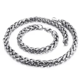 Bracciale set di gioielli in acciaio inossidabile argento set bracciale set pesante da 8 mm/10 mm a catena di grano regali in treccia per donne da uomo