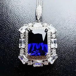 Lockets Blue Sapphire Rectangle Necklace Pendant Per Jewelry 7.5ct Gemstone 925 Sterling Silver Fine T29903