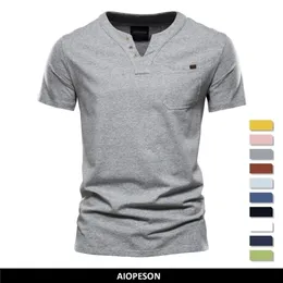 Aiopeson Casual Cotton Mens T Shirts Solid Color Classic Vneck T Shirt Men Summer High Quality Short Sleeve Top Tees Men 220701
