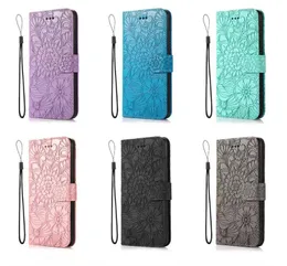 Intryck Flower Leather Wallet Falls för iPhone 13 Pro Max 12mini 11 XR XS Max 6G 7G 8G Plus präglad kortflip Cover Pouch