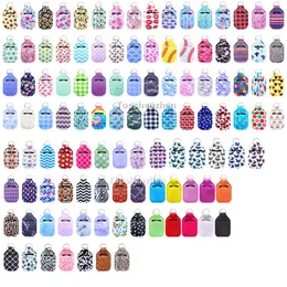 Festes de festa 117 Cor de design Reusável Neoprene Hand Sanitizer Sanitizer Cobertura Capa Portátil Suportes de Chapstick com Keychain para Clear 30ml Travel Flip Garrafa