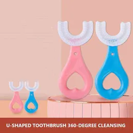 Tandborste baby tandborste barn 360 grader U-formad 2-12 år bekväm silikon barn tänder muntlig vård rengöring verktyg borste 0511