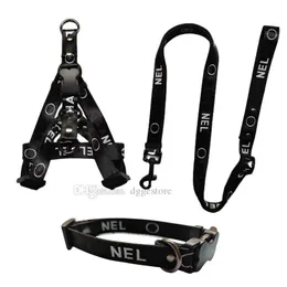 Designer Dog Collars and Leash Set Step In Dog Harness for Small Medium Large Dogs Adjustable Heavy Duty Halter Harnesses with Classic Jacquard Letter Pattern XL B135