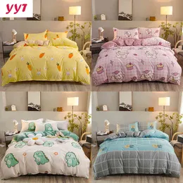 Yanyangtian Textile Plaid sängkläder Set 4-stycken Sabanas lakan Kuddkuddklassdäcke täcke King Queen Size 3pcs/4st