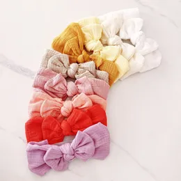 New Headband Baby Girls Soft Muslin Cotton Knotted Bows Turban Infant Bow Elastic Hairband Kid Headwear Bulk Bundle