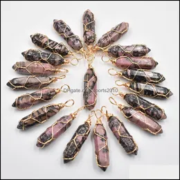 Arts And Crafts Gold Copper Wire Natural Stone Rhodochrosite Charms Hexagonal Healing Reiki Point Pendants For Jewelry Maki Sports2010 Dh91Q