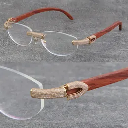 新しい卸売デザイナーダイヤモンドセットリムレスミックスメタルフレーム木製眼鏡高品質光学男性女性 C 装飾岩ワイヤー 18 18K ゴールドフレームユニセックス眼鏡