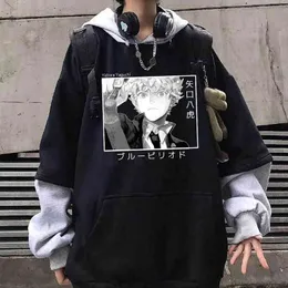 2021 Anime Blue Período Hoodies Casual Casual Superized Sweetshirts Streetwear Pulôver Harajuku