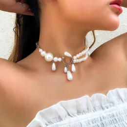 Hänghalsband av hög kvalitet elegant tofs pärla kort choker halsband bröllop brud krage para mujer vintage mode smycken 2022 wo