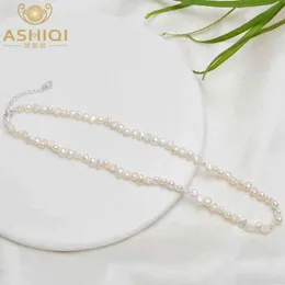 Ashiqi Natural Freshwater Pearl Choker Necklace Baroque Jewelry Womending 925 Silver Clasp Wholesale 2022 트렌드