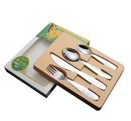 4PCS/pack 304 Stainless Steel Kids Cutlery Cartoon Pattern Carving Children Tableware Western-style Tableware Cutlery Set