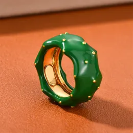 2022 New Circle Green Drop Glaze Ring غير منتظمة مستديرة النحاس المطلي بالذهب المبالغ فيها.