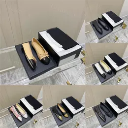 Designer Shoes Women Dress Shoes Classic Flat Ballet Shoe Basic Leather Tweed Cloth Two Color Splice Bow Round Ballets Sandals Fashion Flats with box