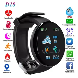 D18 Smart Wristbands Orologio da uomo Pressione sanguigna Impermeabile Smartwatch Donna Cardiofrequenzimetro Fitness Tracker Orologio sportivo per Android IOS con scatola al minuto