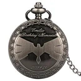 Relógios com capa de pássaro gravado steampunk com número romano relógio de bolso de quartzo para homens e mulheres colar com pingente corrente